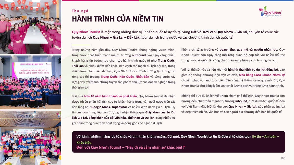 Hồ sơ năng lực Quy Nhơn Tourist - Công ty du lịch uy tín Quy Nhơn